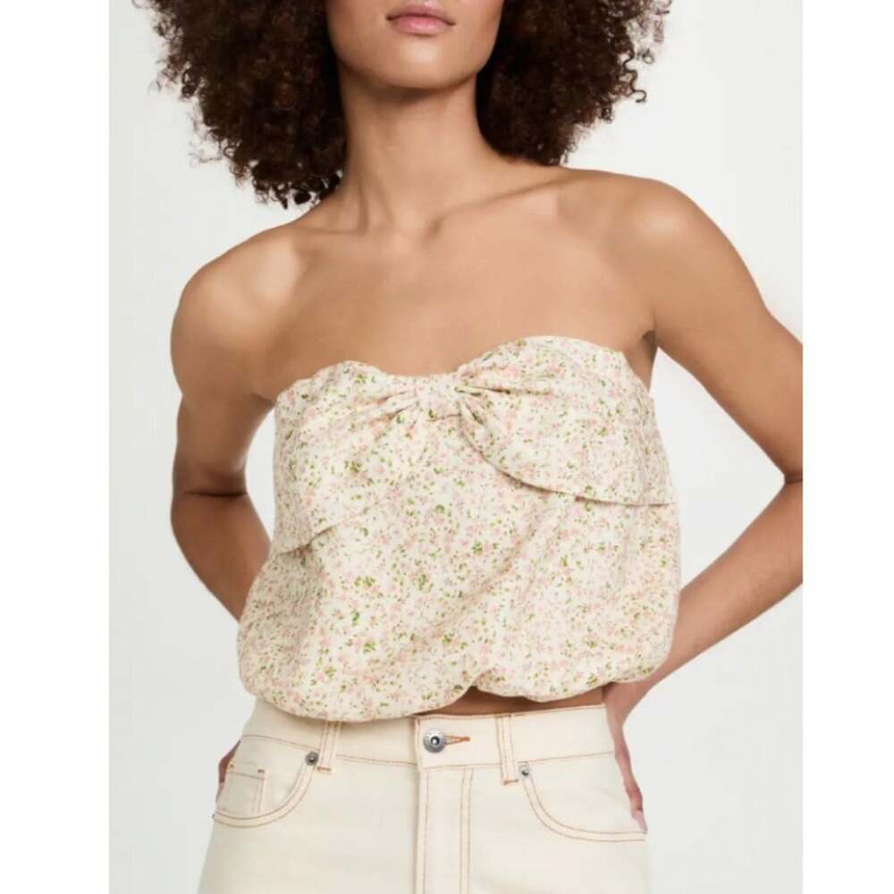 CAMI NYC Dedrah Strapless Crop Top in Rose Ditsy